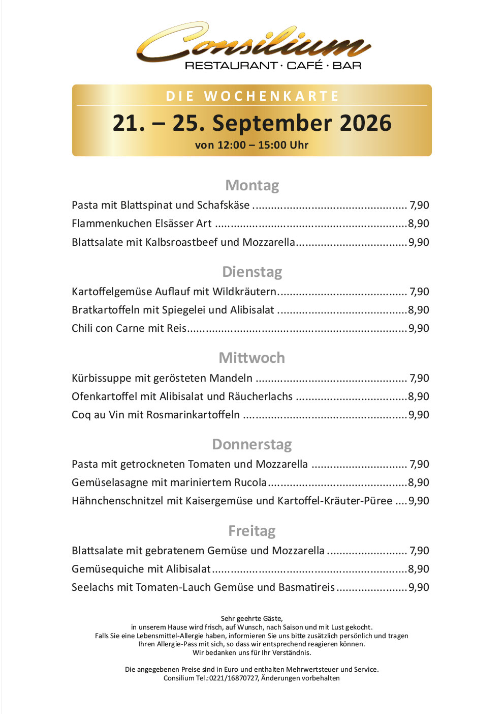 Wochenkarte CONSILIUM